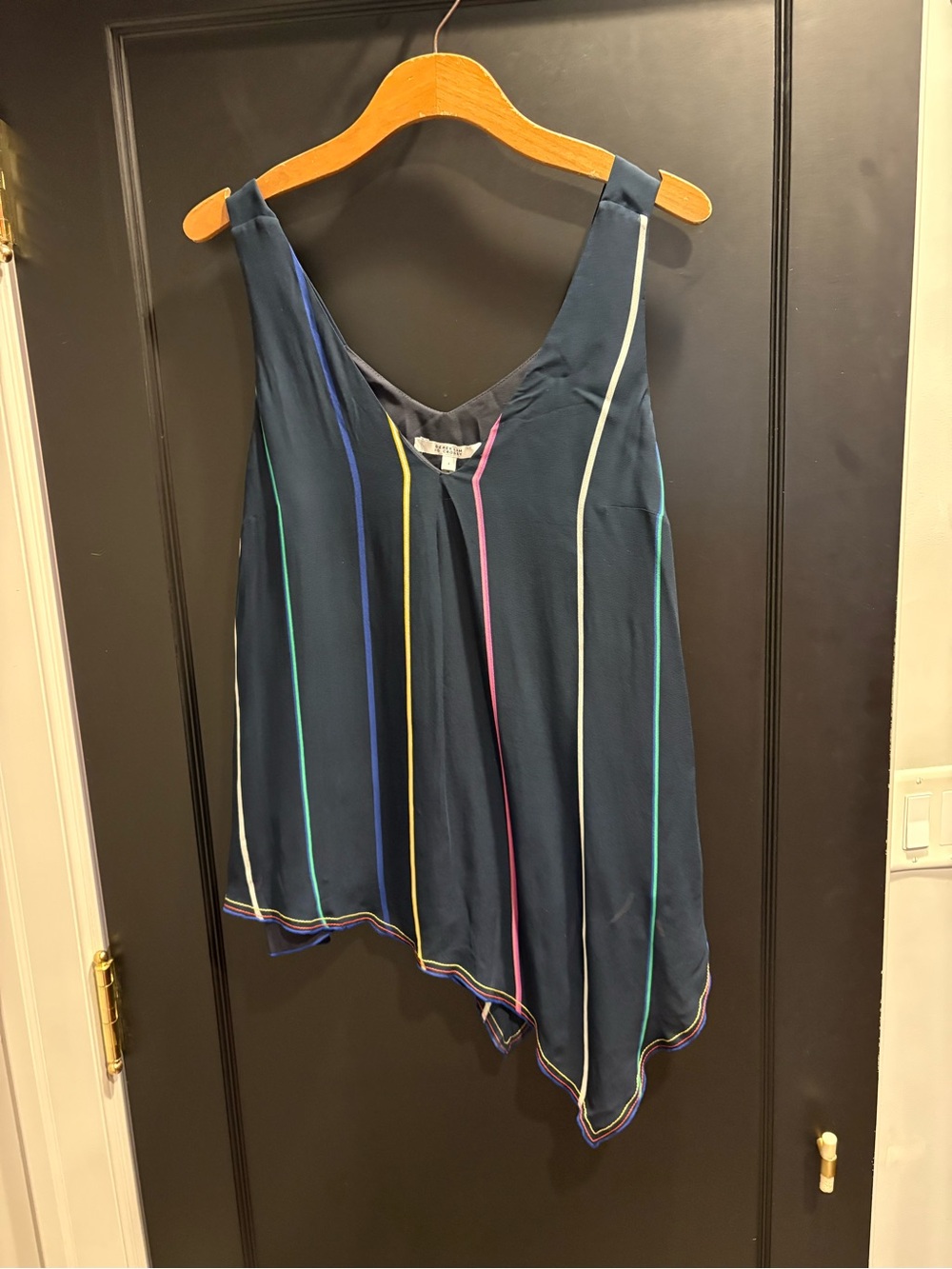 10 Crosby Derek Lam Navy with rainbow Striped V-Neck Asymmetric Camisole size 4